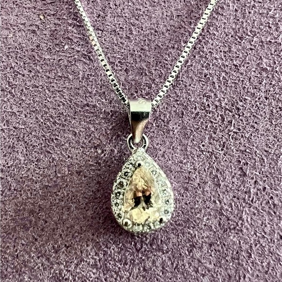 *SOLD LOCALLY* Sterling Silver Morganite and CZ Necklace - Picture 2 of 4